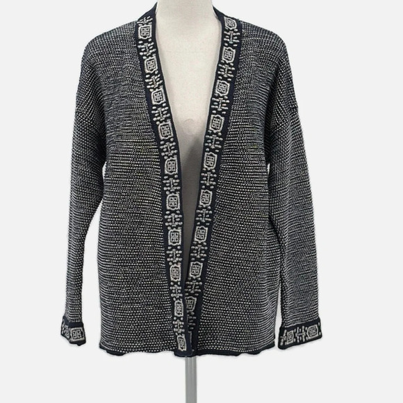 WoolOvers Organic Cotton Open Front Cardigan in Navy & Cream - Size Medium - Picture 1 of 7